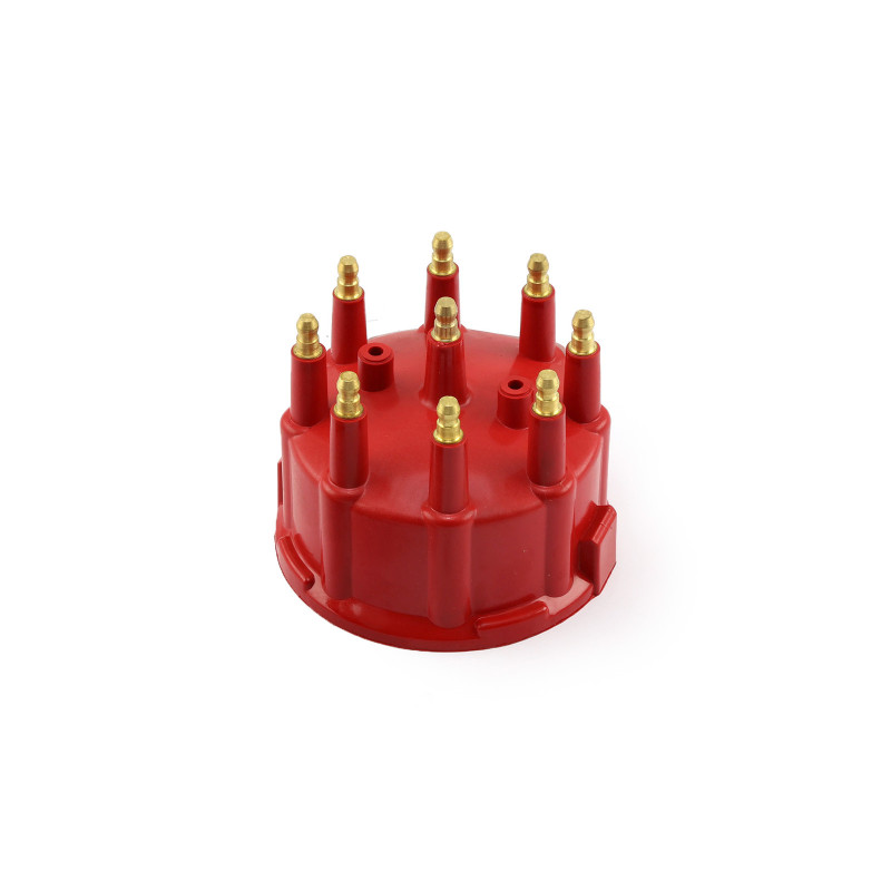 Distributor Cap V8 for PCE Distributor (w. Wire Plug Retainer) red/male 64-73 Distributor Cap V8 for PCE Distributor (w. Wire Plug Retainer) red/male 64-73