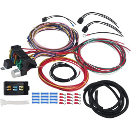 Arnés de cableado universal con 12 fusibles.