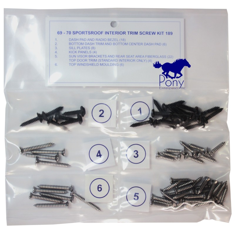 Interior trim screw kit, Fastback 69-70